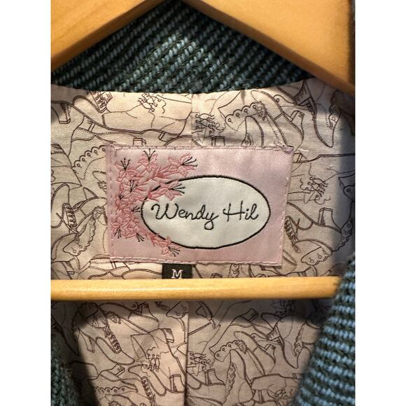 Wendy Hil Green Herringbone Tweed Blazer w/ Satin Trim Size M FrenchGirl Preppy - Picture 9 of 11